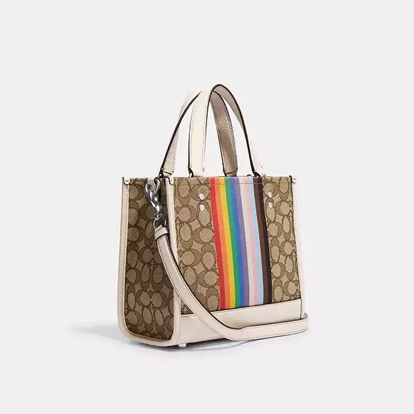 NWT!COACH DEMPSEY TOTE 22 IN SIGNATURE JACQUARD WITH RAINBOW STRIPE(COACH CJ576) - Picture 9 of 10